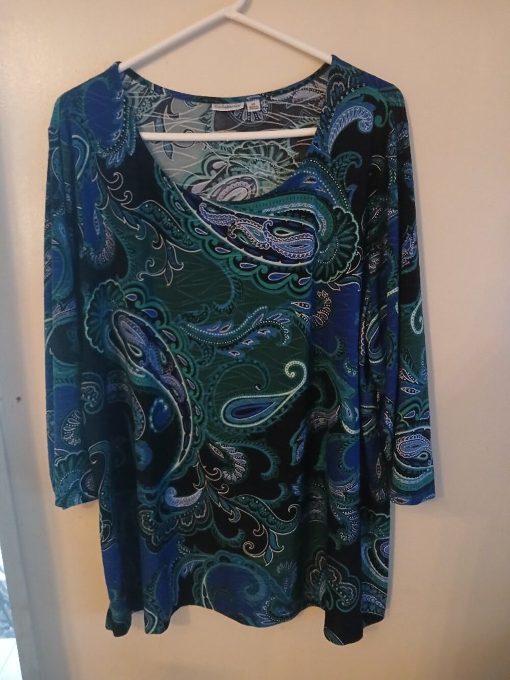 Croft and Barrow women's blue and green abstract printed blouse Size 2X